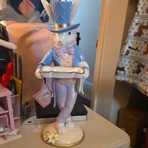 Elegant Blue and White Bunny Figurine